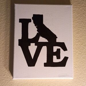 Handpainted Black and White LOVE California Canvas Wall Decor 8x10"